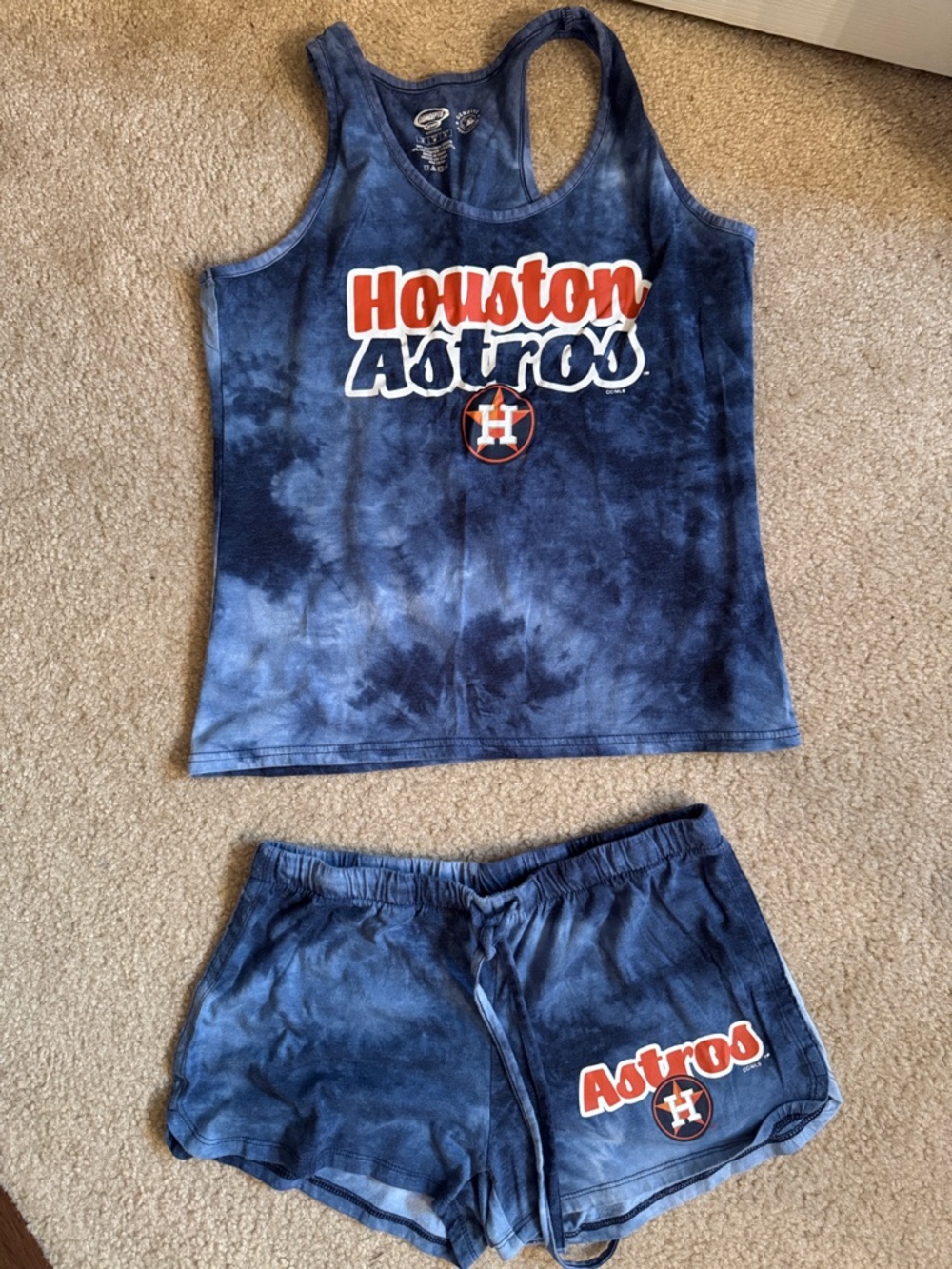 JUNIORS - Houston Astros Navy Tie-Dye Tank and Shorts Sleepwear Set - Size M